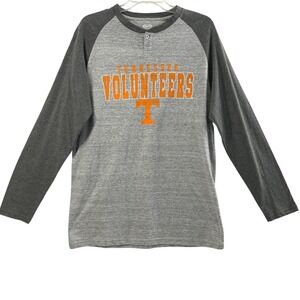 Tennessee Vols UT T Shirt Mens Medium Gray Raglan Long Sleeve 2 Button Henley